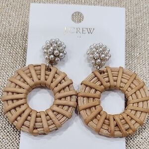 J. Crew Natural Woven Hoop Earrings with Pearl Accents